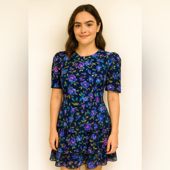 Leslie Fay Vintage Floral Ruffle Midi Dress Size Small - Picture 1 of 12